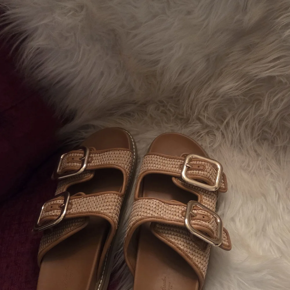 Universal Thread Boho Woven Raffia Buckle Slides | Natural & Cognac | Size 8.5 - Picture 6 of 8